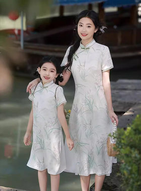 新中式母女装旗袍连衣裙夏民族风