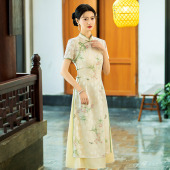 改良年轻款 国风中式 裙子少女送考 夏季 成人奥黛旗袍连衣裙2025新款