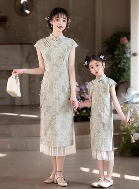 国风亲子装母女款旗袍2025新款春夏儿童新中式改良连衣裙苎麻素雅