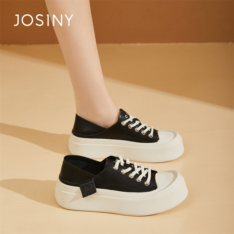 josiny/卓诗尼板鞋女款2024新款春季黑色厚底百搭小白鞋潮女鞋子