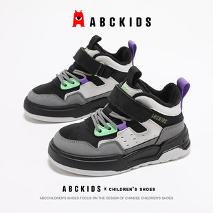 Abckids儿童运动鞋加绒保暖高帮板鞋女童棉靴子秋冬中大童二棉鞋