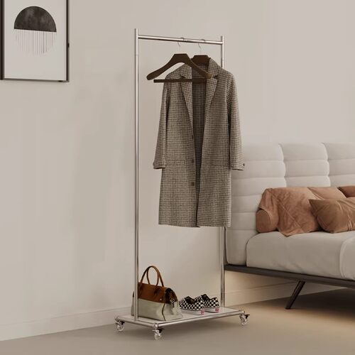 简约不锈钢落地带轮衣帽架家用