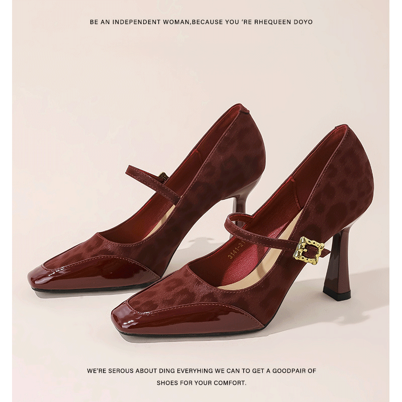 超火红色玛丽珍高跟鞋女2025新款高级感气质小香风一字带粗跟单鞋,女鞋,浅口单鞋,淘宝优惠券,粉丝福利购,淘宝优惠卷