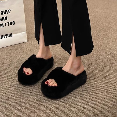 厚底增高一字毛毛拖鞋女外穿防滑