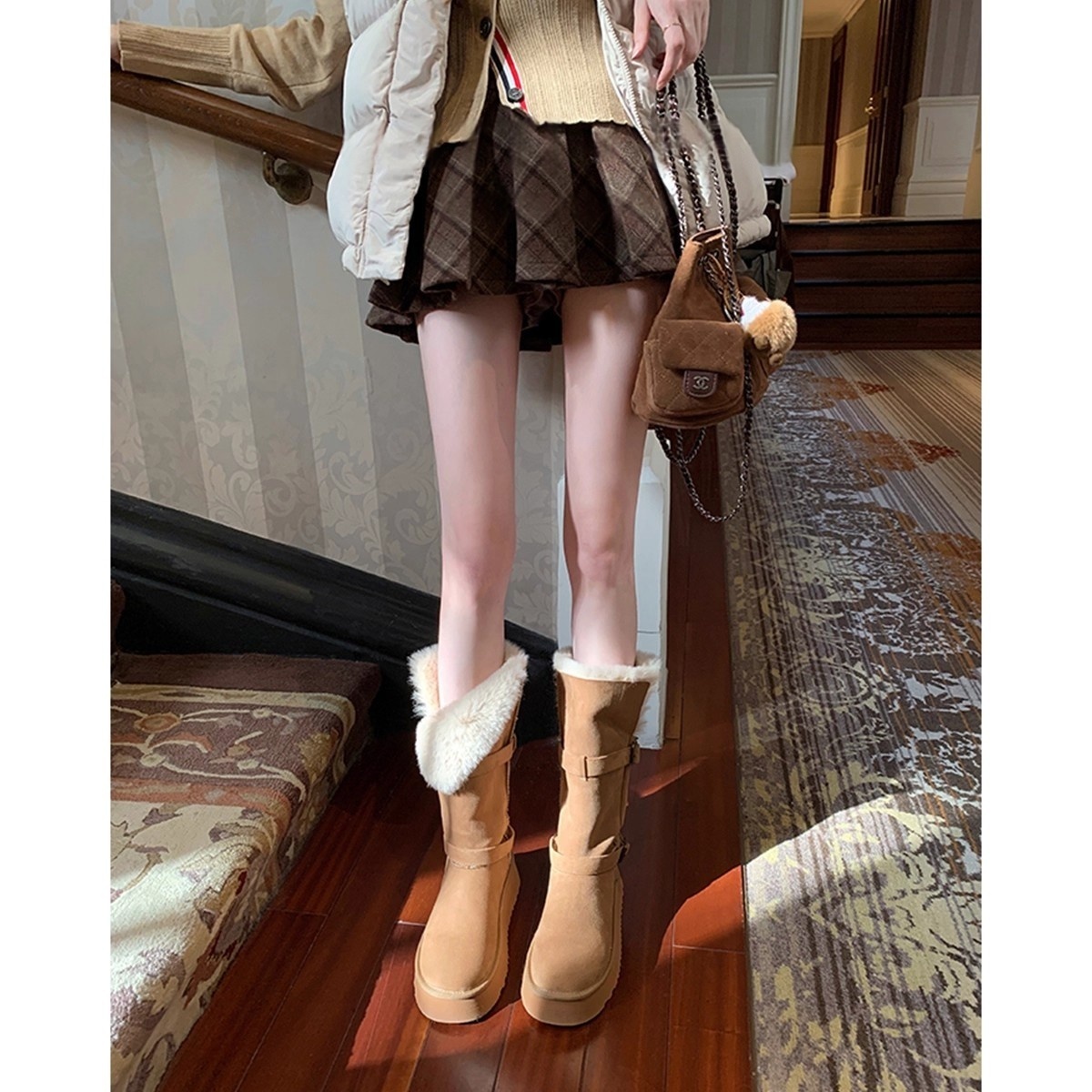 内增高厚底长筒雪地靴女加绒加厚