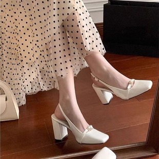 凉鞋女2025新款绝美单鞋白色粗跟高跟鞋气质高级不累脚配旗袍女鞋