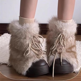 千禧辣妹厚底毛毛靴子雪地靴女2025年冬季 加绒保暖炸街小短靴 新款