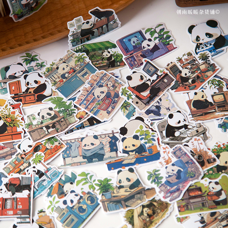 50张熊猫贴纸中国风卡通动物贴画
