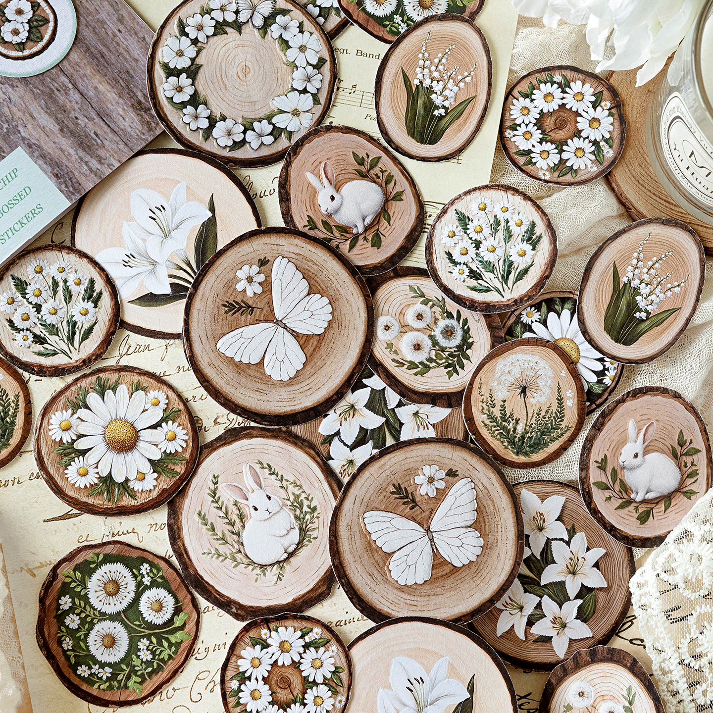 圆形仿真木片3d立体浮雕贴纸