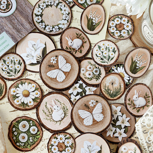 圆形仿真木片3d立体浮雕贴纸