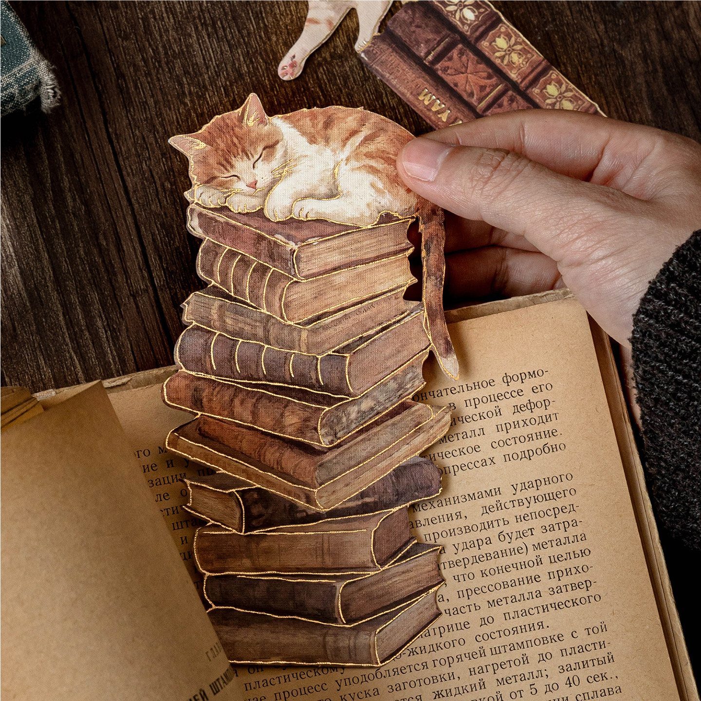 复古书籍造景贴纸高颜值可爱猫咪蝴蝶手帐素材硬卡纸书签装饰贴画