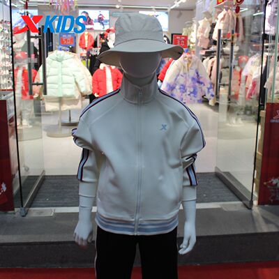 特步女大童装2026春季新款针织夹克白色立领拉链外套674124068397