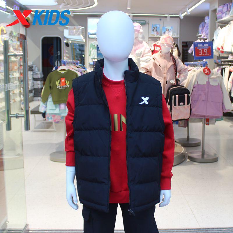 特步童装特价冬男大童防水羽绒背心马甲加厚防寒保暖676425364350