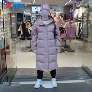 特步儿童冬季正品女大童中长款羽绒服防水连帽外套6764241A4199
