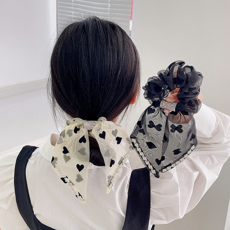 爱心波点流苏头花网纱头绳女丸子头发圈扎头发绳飘带低马尾发饰