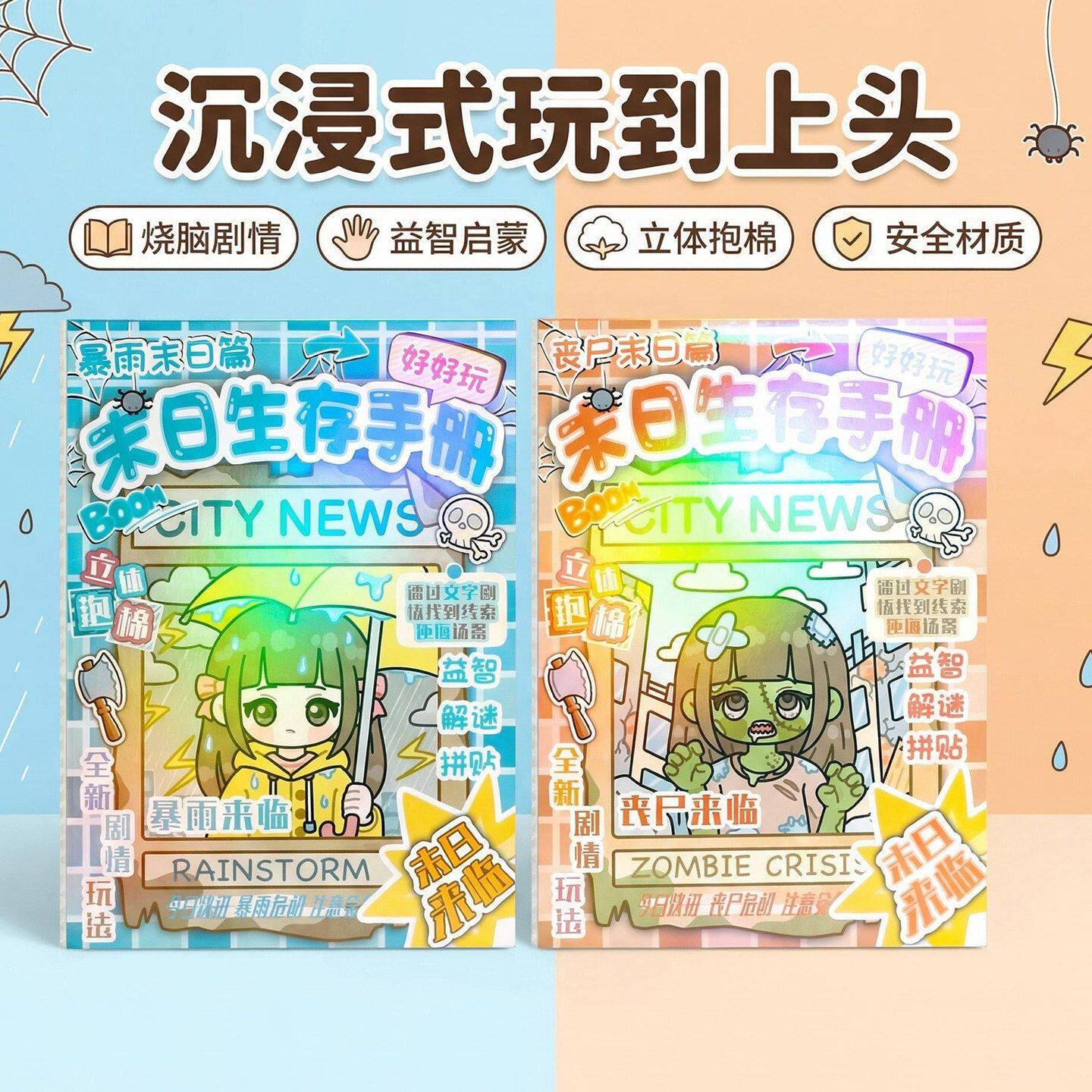 末日生存手册立体泡棉贴纸书丧尸剧情益智解谜场景游戏手工安静书