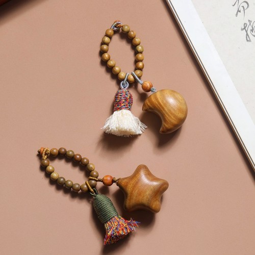 新天然绿檀木星星月亮挂件