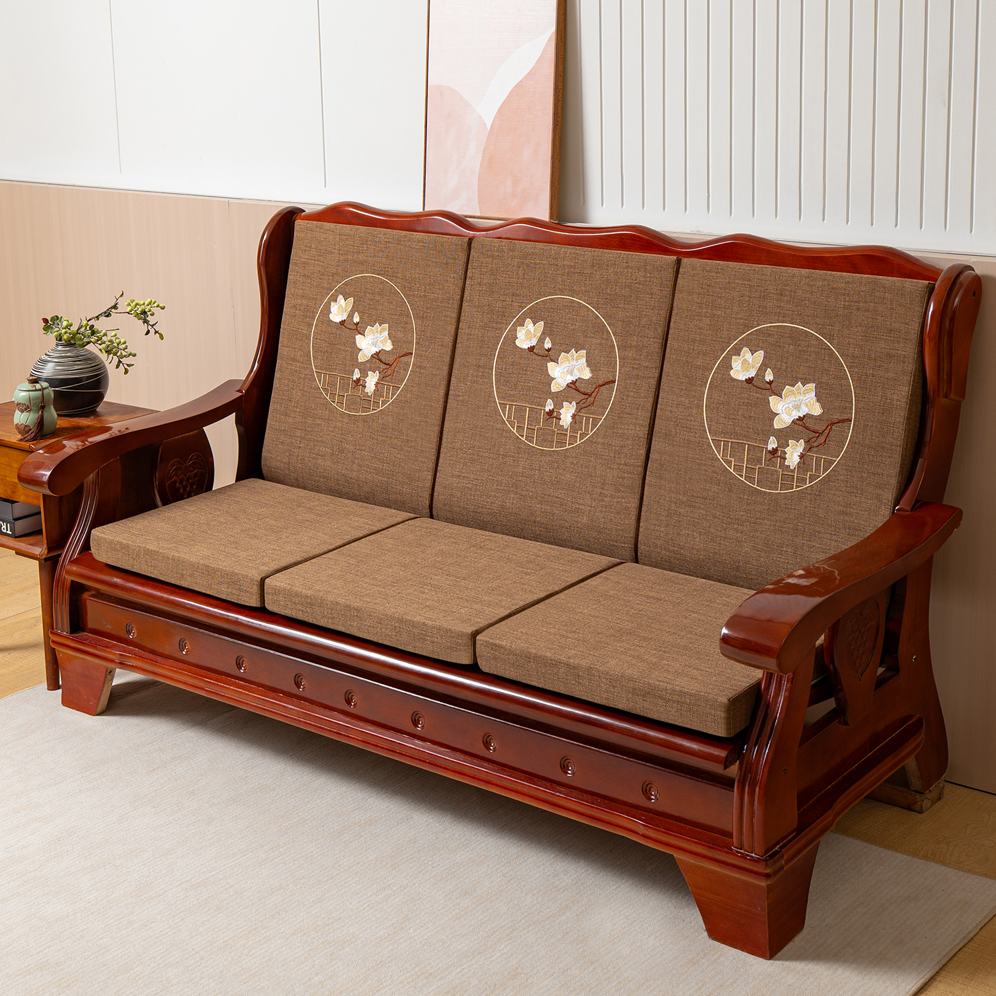 实木沙发垫坐垫带靠背一体防滑