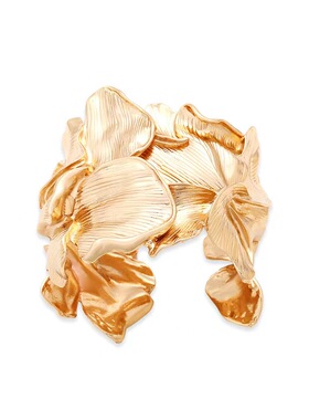 欧美夸张个性叶子花朵造型金属风宽面女士开口装饰手镯手环配饰品