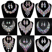 欧美时尚 饰品 造型宴会礼服夸张装 奢华宝石水钻项链耳环套装 女个性