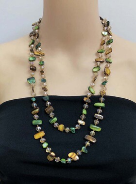 手工串珠水晶不规则中长毛衣链女