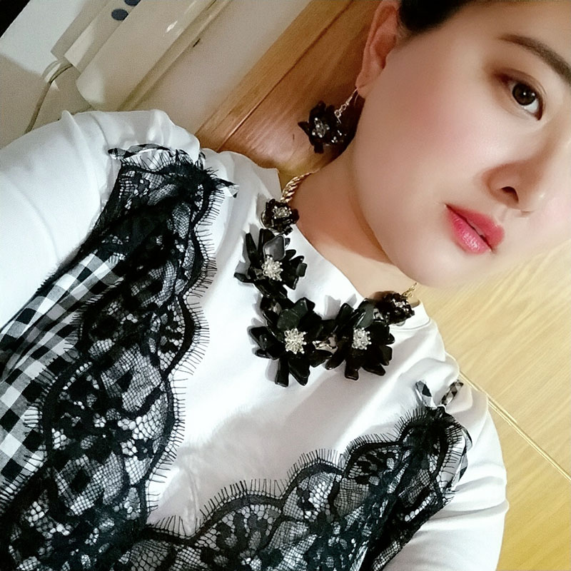 花朵短款欧美夸张水晶项链耳环