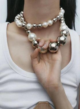 欧美大牌简约人造珍珠串珠项链