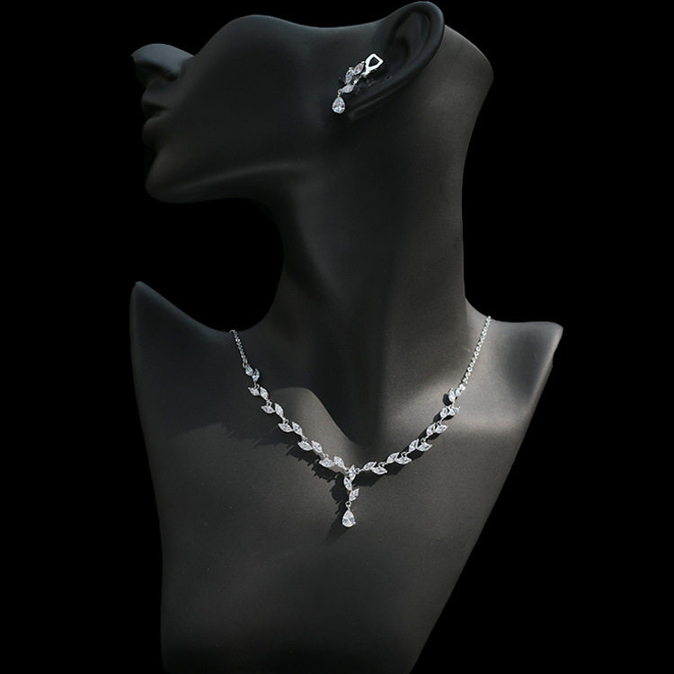 欧美时尚简约新娘锆石项链耳环套链 结婚首饰 宴会婚纱礼服配饰品