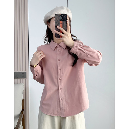 春季新款复古文艺方领长袖衬衫女宽松显瘦纯棉上衣时尚休闲衬衣女