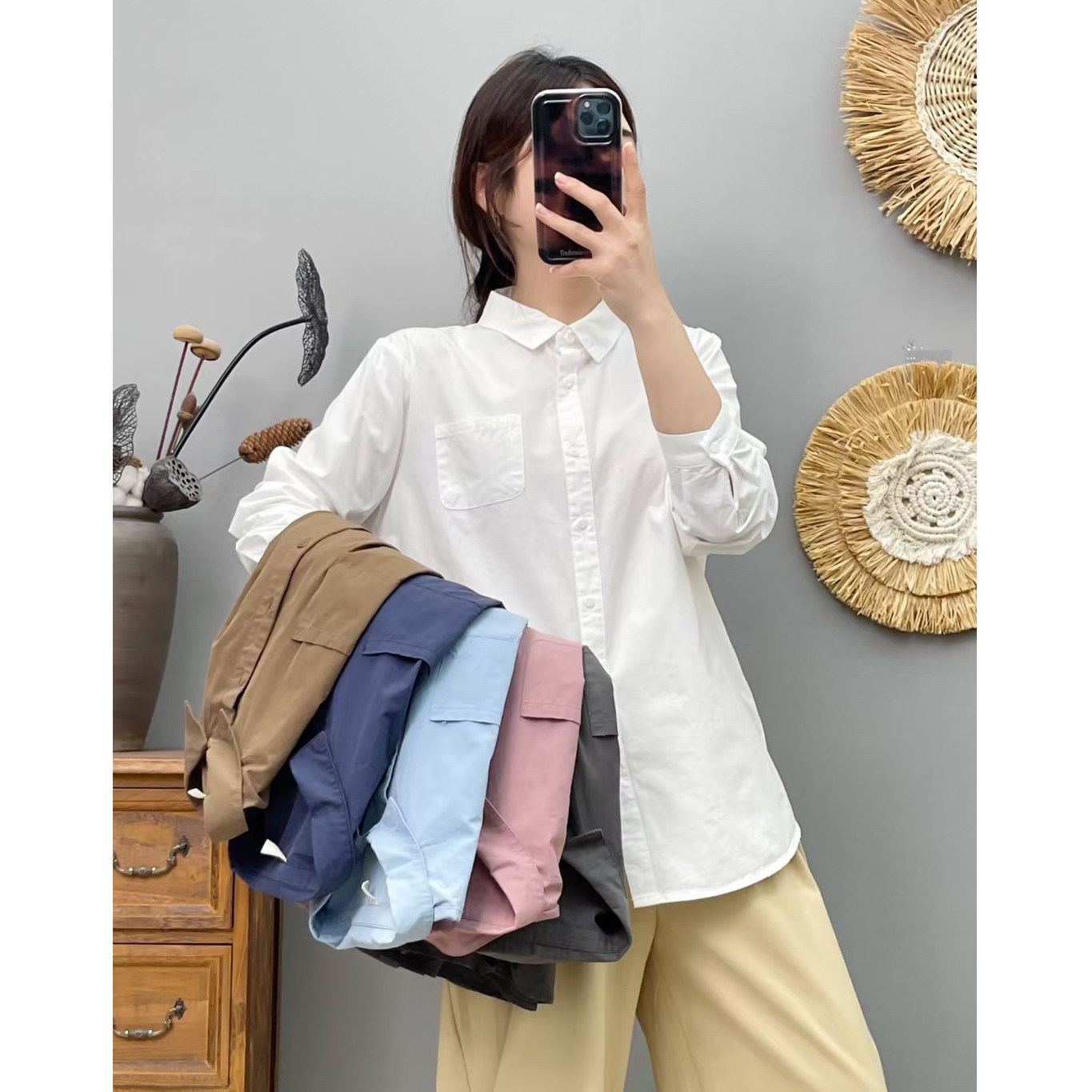 秋季复古文艺纯棉宽松长袖衬衫女