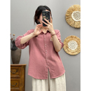 女方领休闲五分袖 夏季 衬衫 薄款 上衣百搭纯色衬衣 纯棉双层棉纱短袖