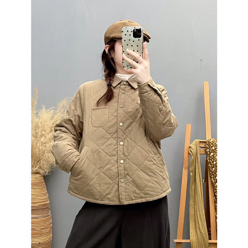 秋冬新款复古加厚夹棉长袖衬衫女宽松休闲夹克上衣百搭棉衣外套
