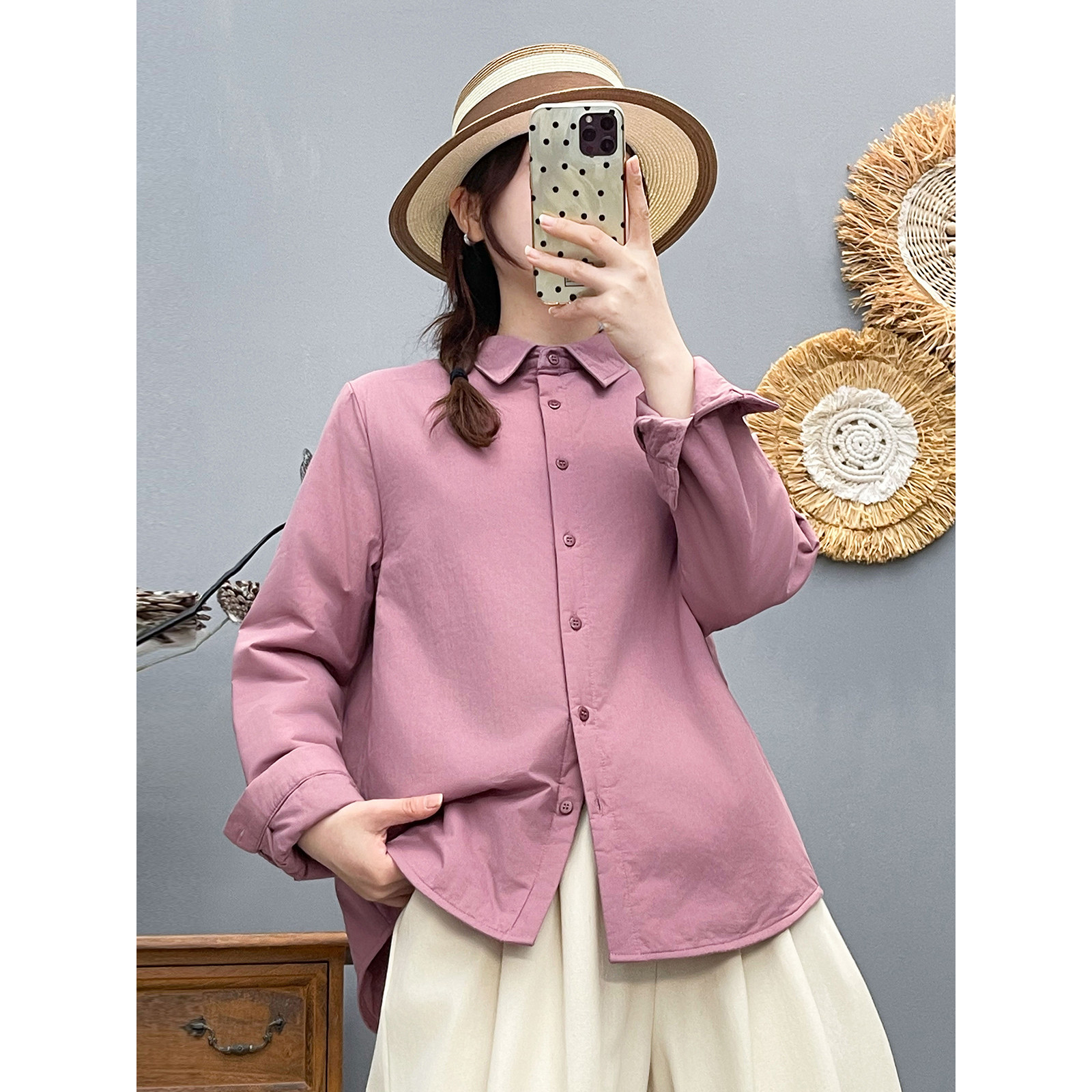 秋冬新款复古方领夹棉衬衫女纯色休闲百搭上衣纯色棉衣外套棉服女