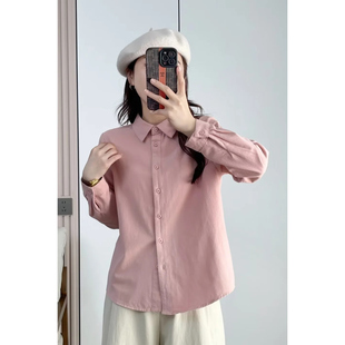 秋季新款文艺方领磨毛棉长袖衬衫女宽松显瘦纯棉上衣时尚百搭衬衣