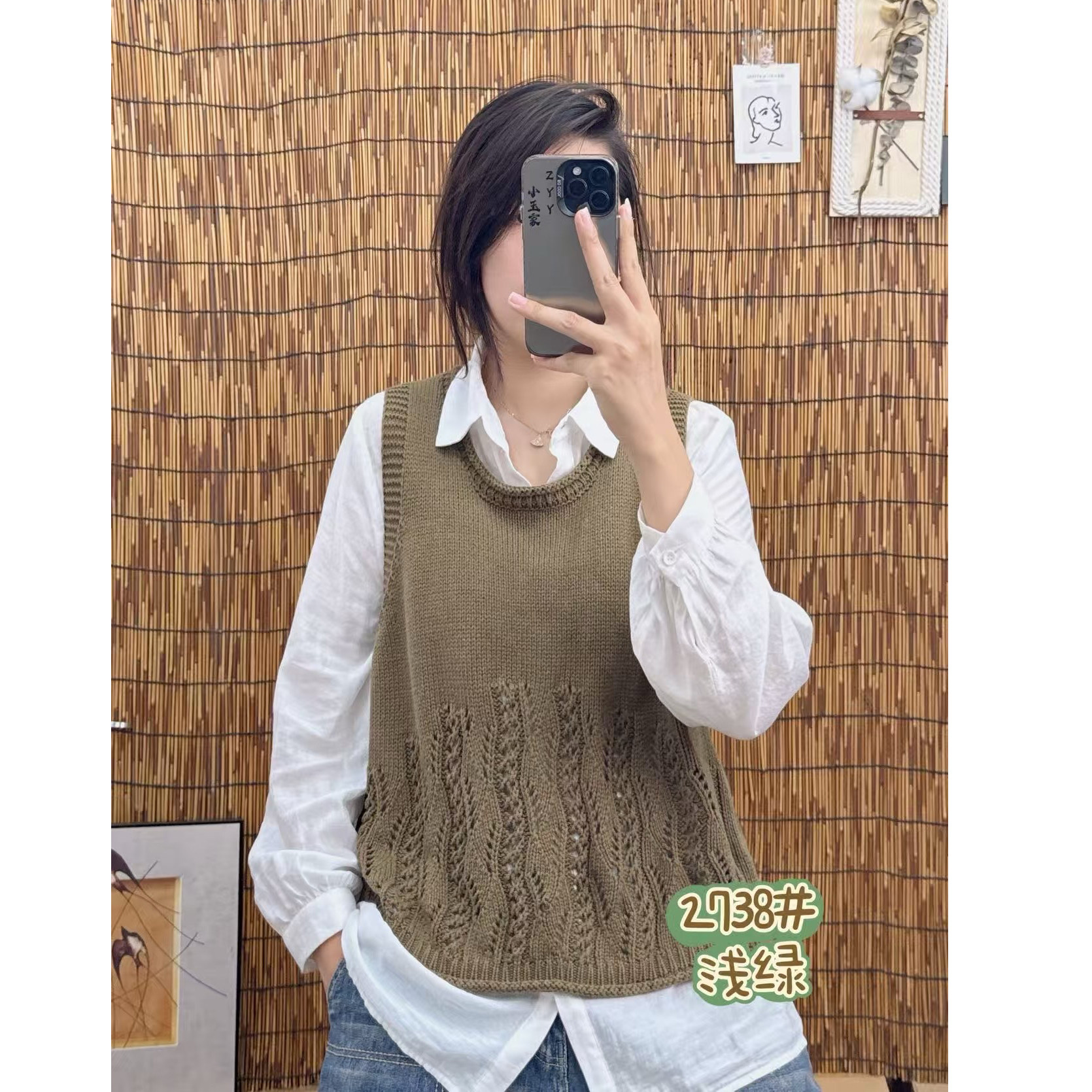 春季新款复古文艺棉线马甲女宽松无袖针织衫上衣休闲套头毛衣马甲