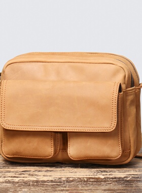 2026春夏跨境热销款真皮男包男士疯马皮单肩包牛皮斜挎包iPad