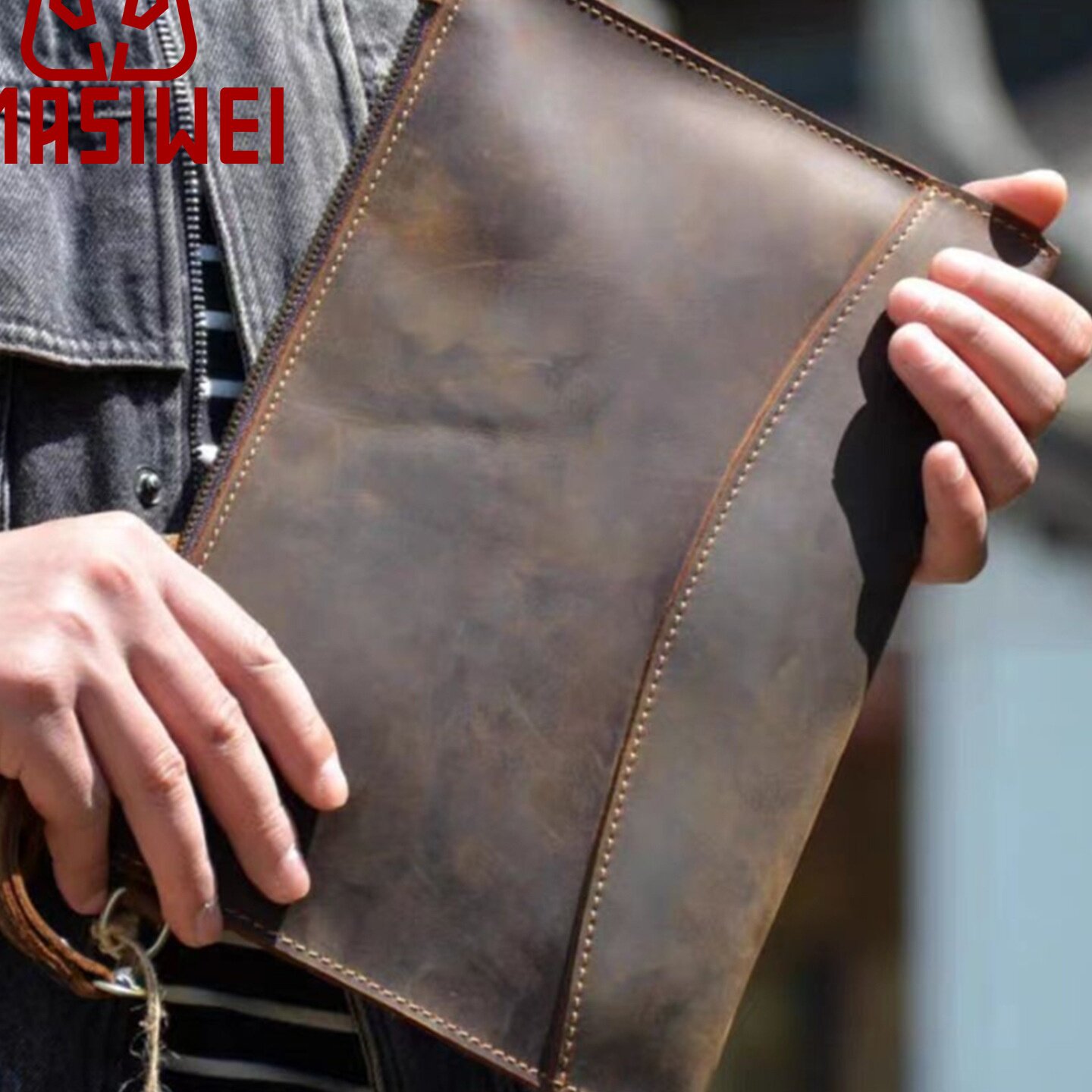 2026春季MASIWEI新款手拿包男款高端小手包男士真皮软手包男商务