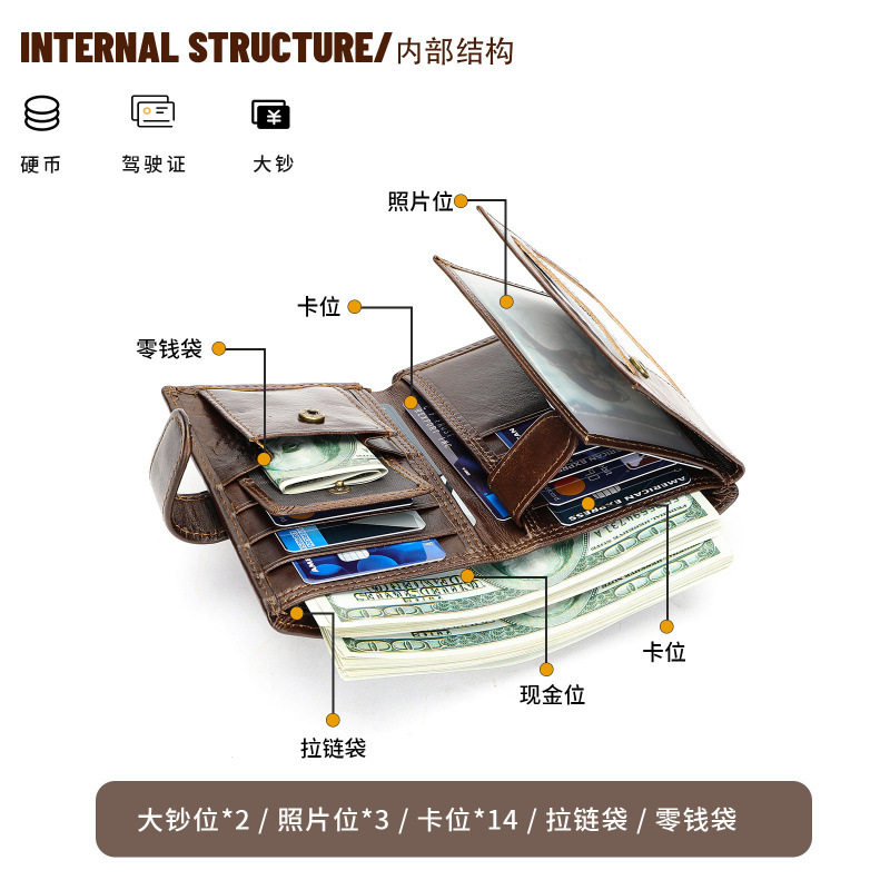 2026夏季2026新款跨境真皮钱包休闲复古男卡位卡包大容量零钱包