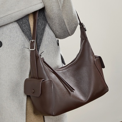2026春季头层植鞣牛皮逍遥hobo包 单肩吐司包真皮大容量女休闲