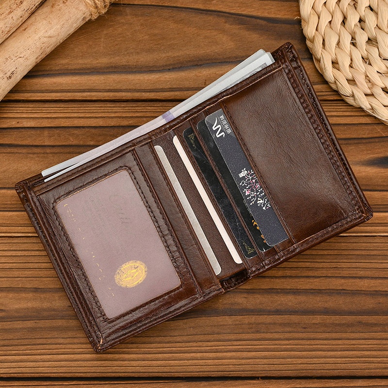 2025秋冬RFID真皮短钱包男女兼用防盗刷头层牛钱包二折多卡位钱