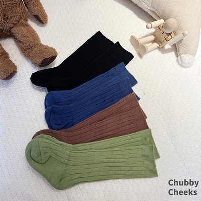 Chubby Cheeks新生婴儿百搭纯棉中长坑条筒袜ins潮宝宝袜子中筒袜