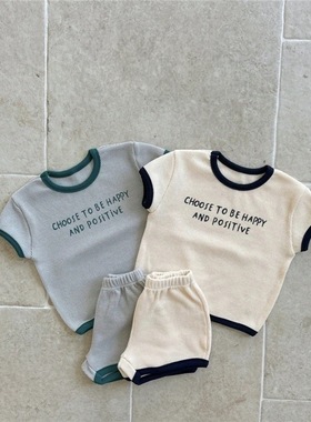 韩版童装2025夏男女童宝宝时尚纯棉字母短袖短裤休闲套装