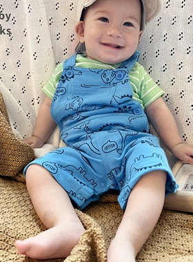 Chubby Cheeks 婴儿夏季衣服连体衣ins男宝背带裤两件套装外贸