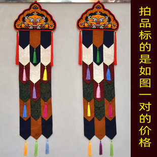 婵意绣狮头深色定制款面料缠之莲佛挂幡幢佛堂室内墙面挂件饰品