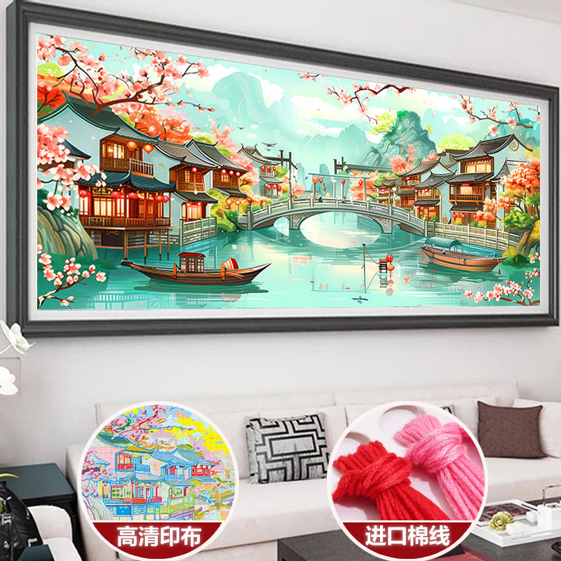 蒙娜丽莎十字绣忆江南风景画美景2026新款客厅线绣大幅满绣自己绣