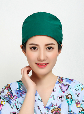 墨绿系带葫芦帽男女医护手术帽