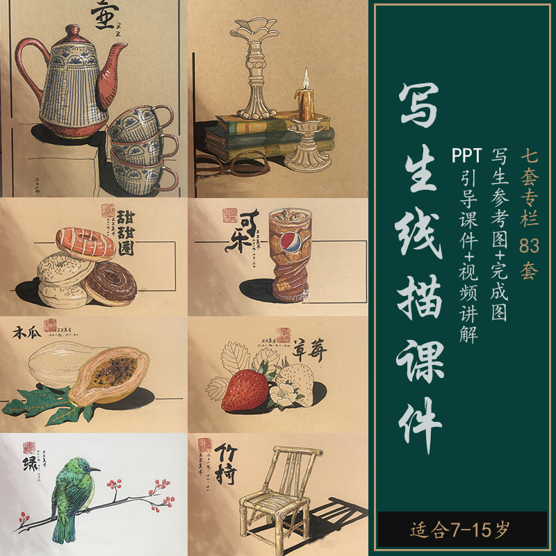 写生线描课件ppt83节 水果静物动物篇七套专栏 7-15岁视频讲解