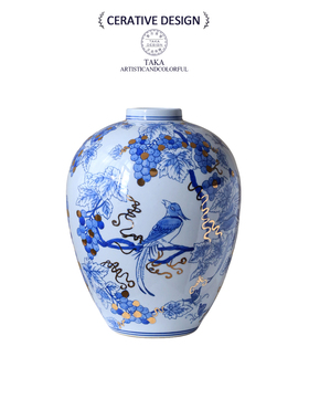 景德镇陶瓷花瓶青花瓷宋代美学中式复古客厅插花高级轻奢家居摆件