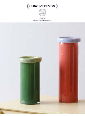 中古花瓶玻璃糖果色摆件客厅插花复古水培红色法式餐桌艺术花器