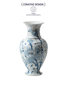 景德镇陶瓷花瓶青花瓷宋代美学中式复古客厅插花高级轻奢摆件装饰